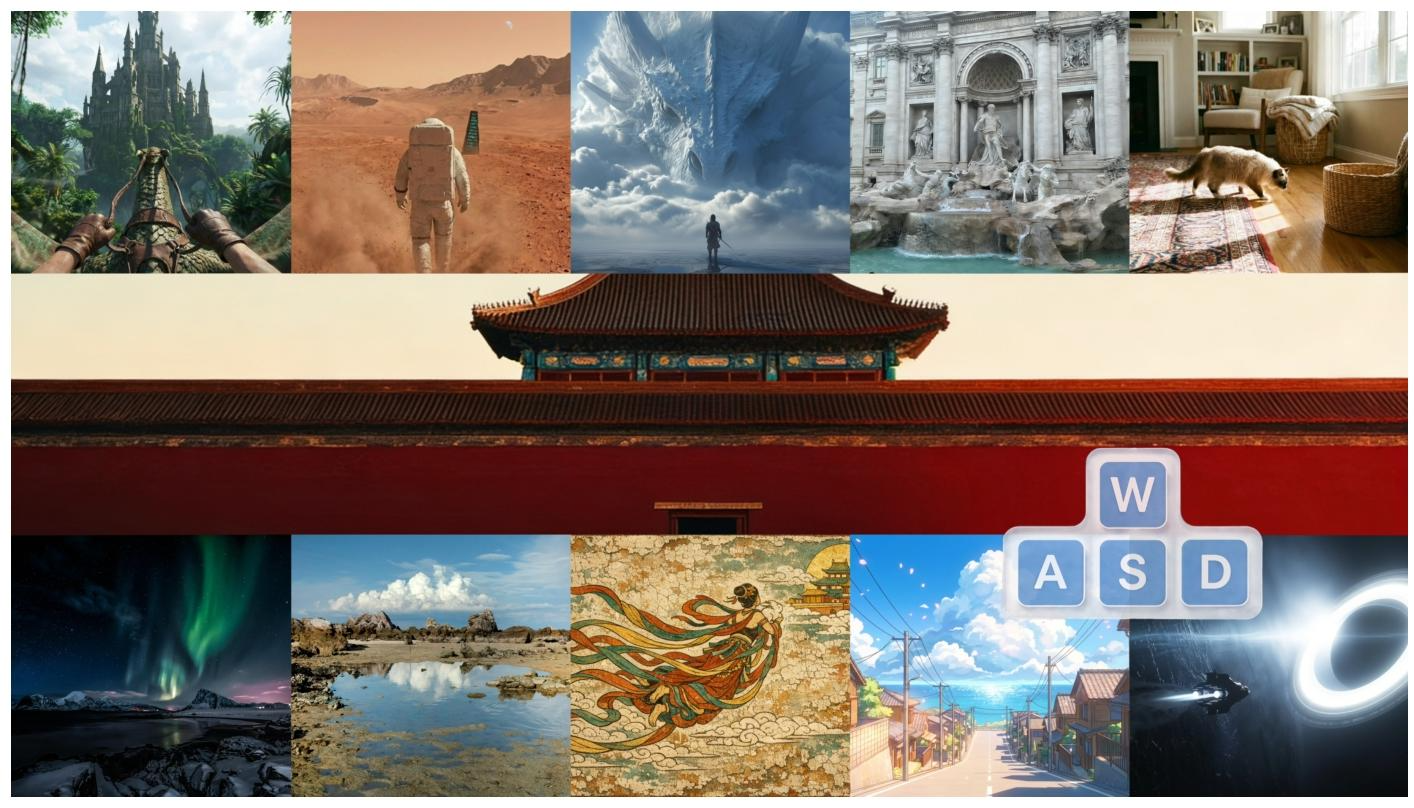 图1：跨域交互世界仿真样例与可控性展示